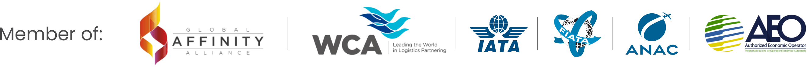 Member of: Global Affinity Alliance, WCA, IATA, FIATA, ANAC e AEO